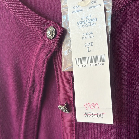 White House Black Market Plum cardigan with decorative buttons - Picture 6 of 7